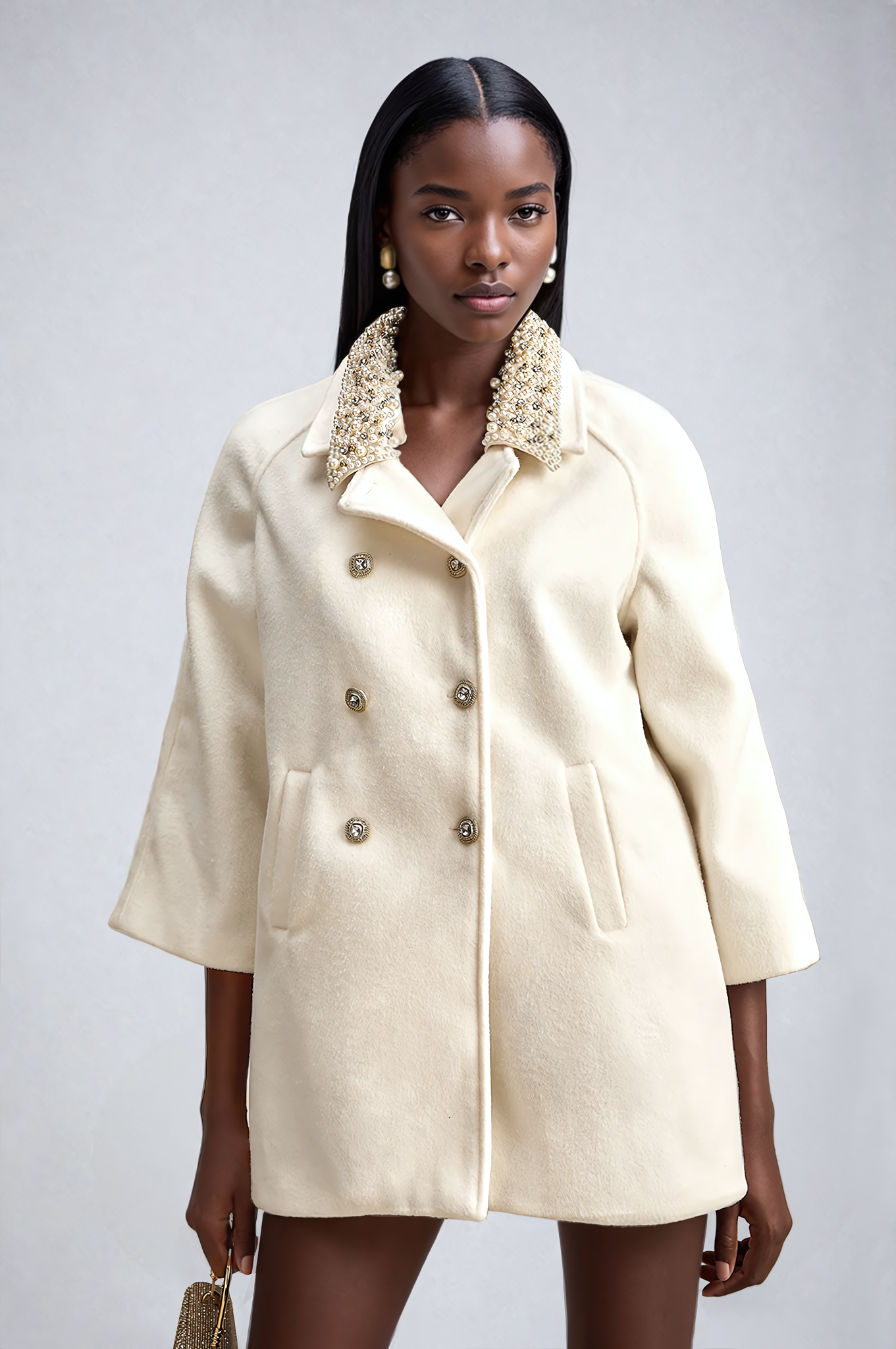 White Embellished Woolen Coat