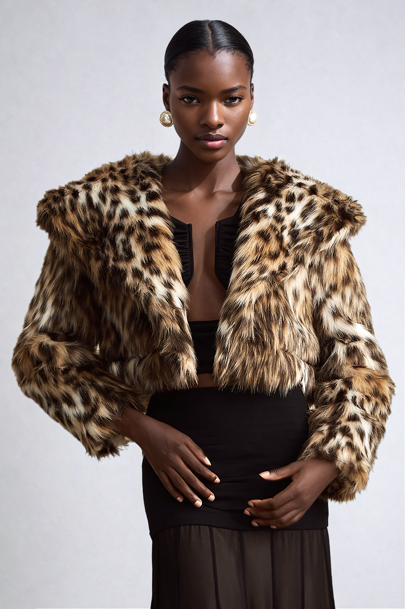 Leopard-Print Faux-Fur Cropped Jacket