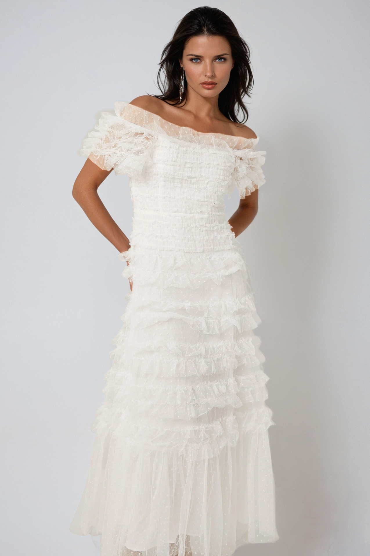 Tiered Midi Dress with Ruffled Tulle