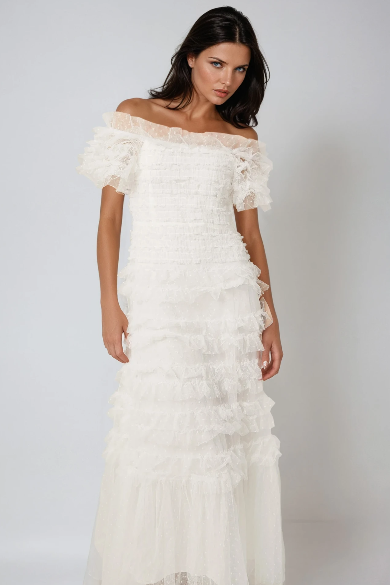 Tiered Midi Dress with Ruffled Tulle