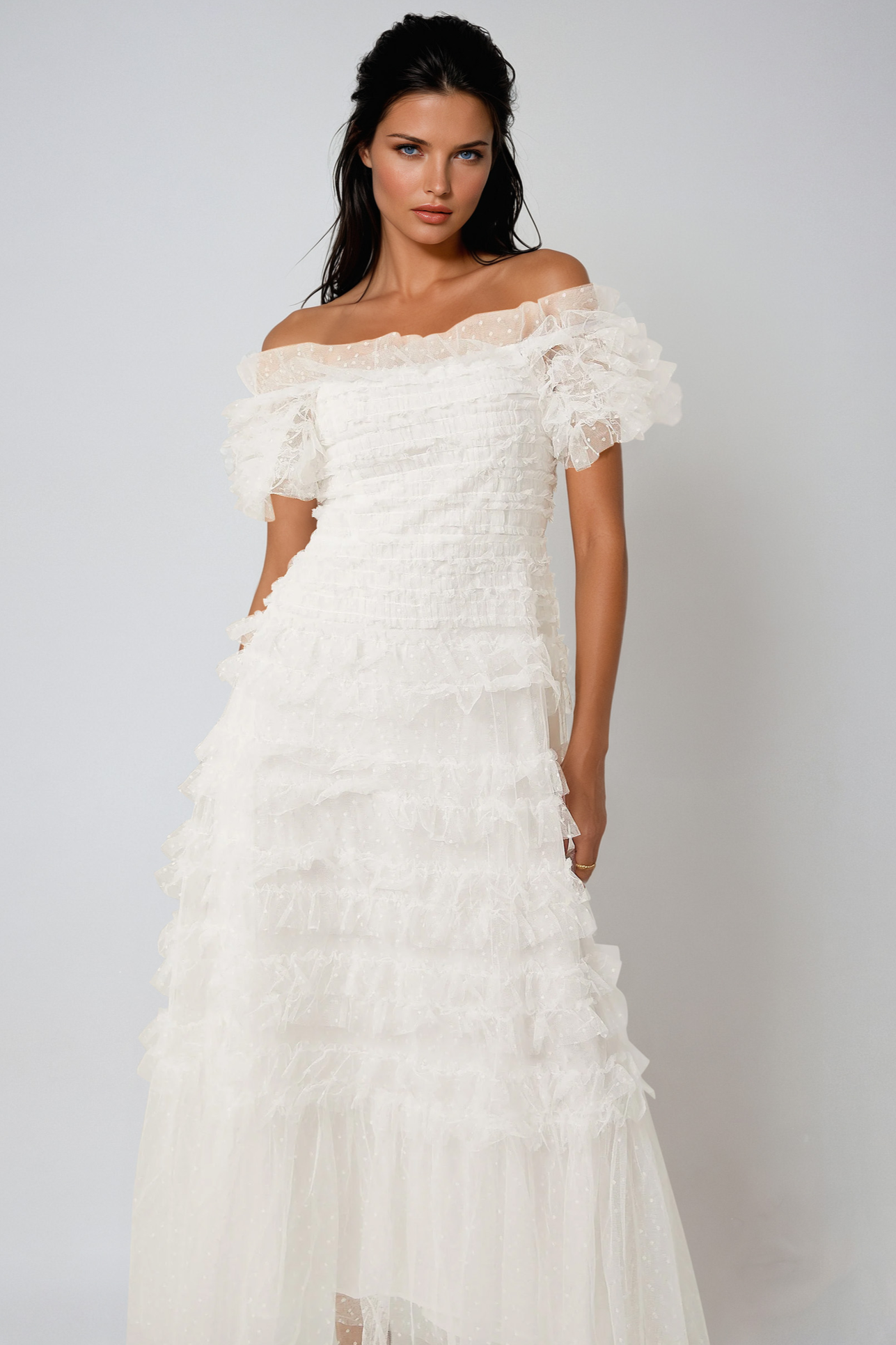 Tiered Midi Dress with Ruffled Tulle