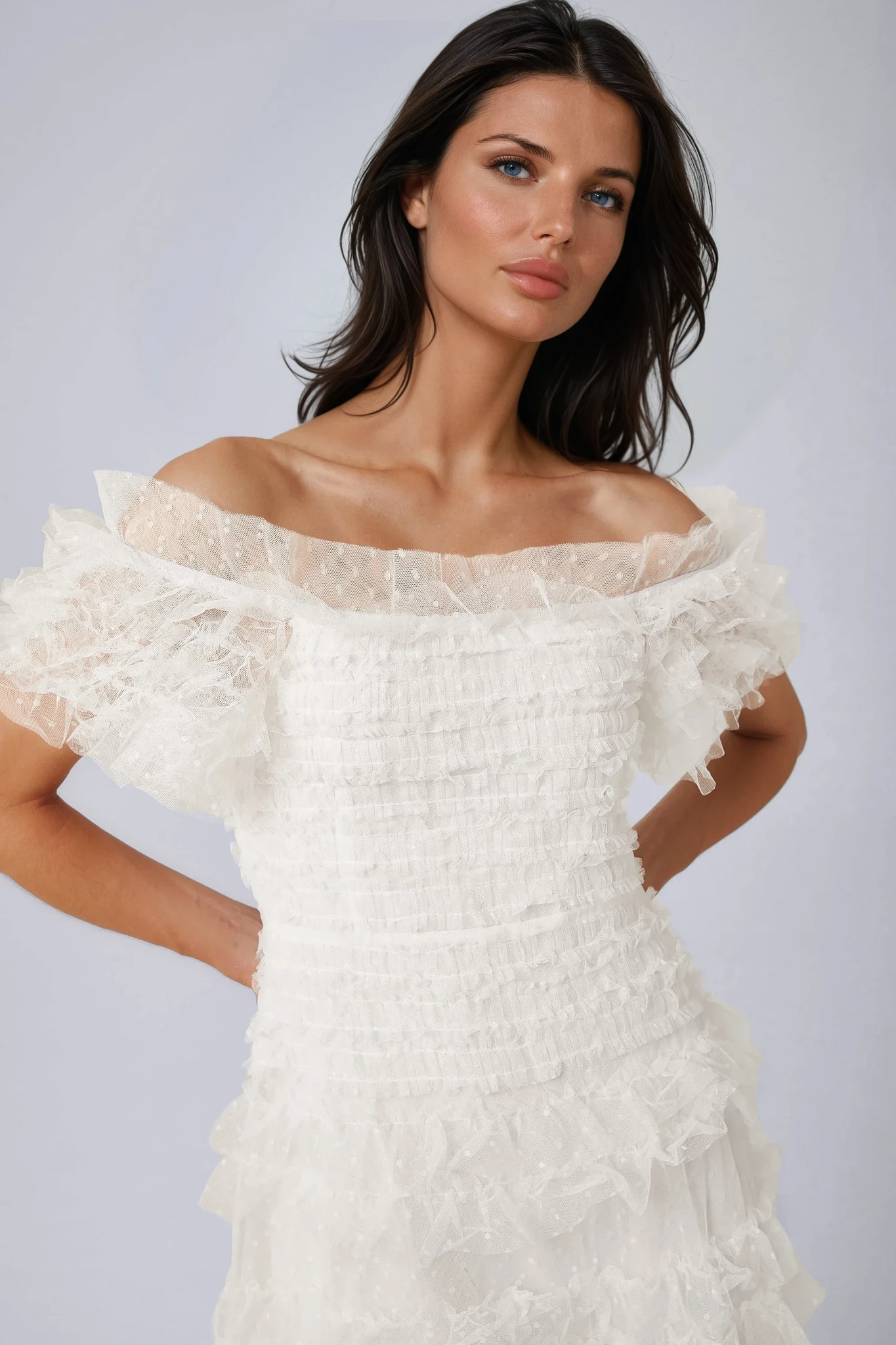 Tiered Midi Dress with Ruffled Tulle