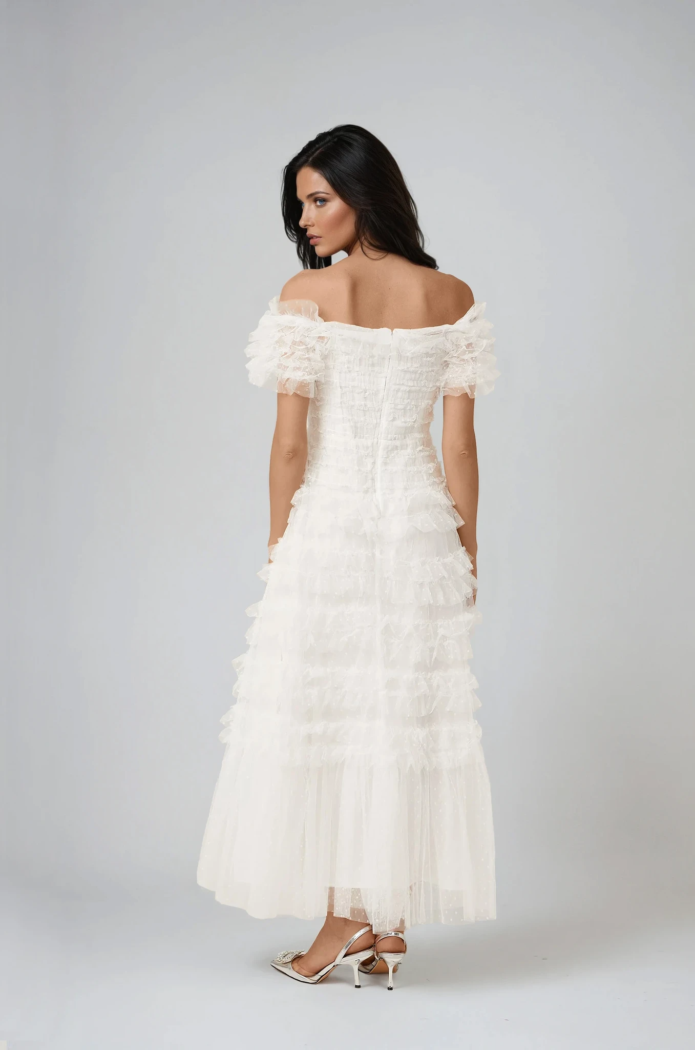 Tiered Midi Dress with Ruffled Tulle