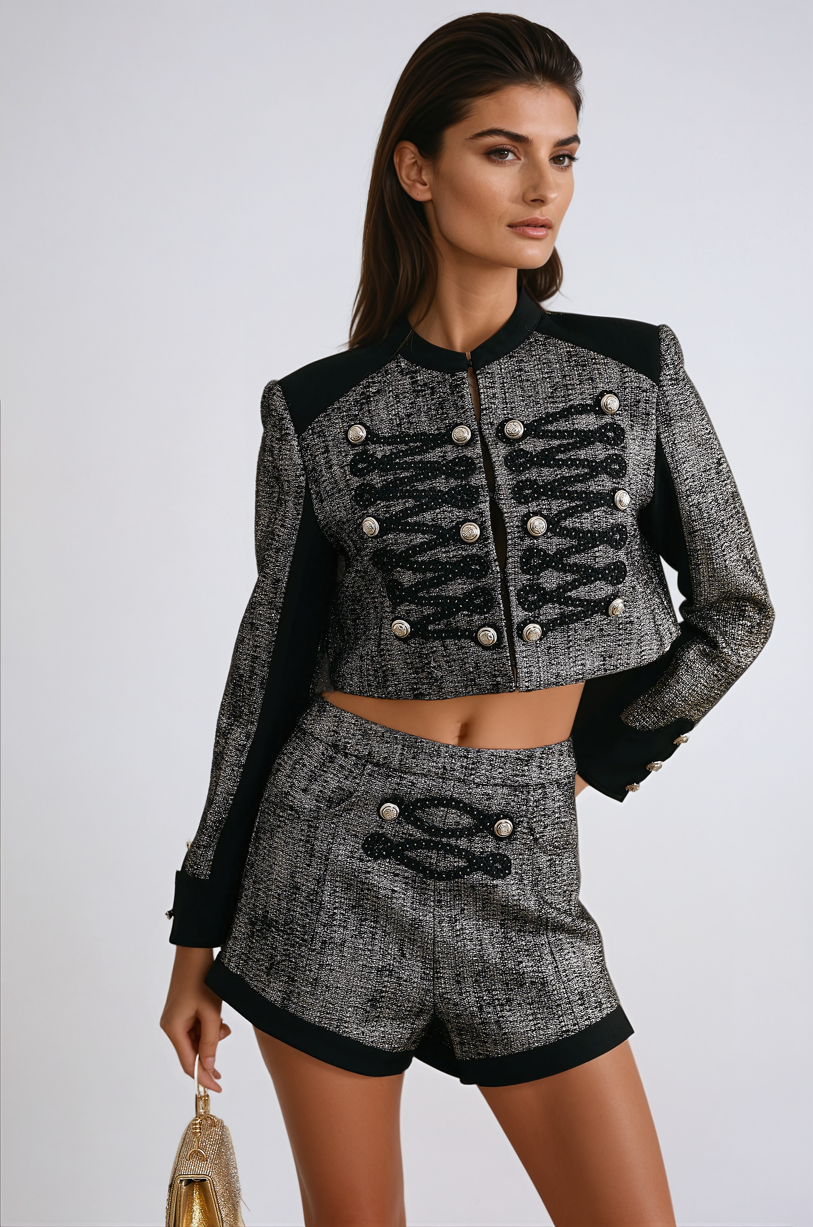 Black Cropped Jacket and Shorts Matching Set