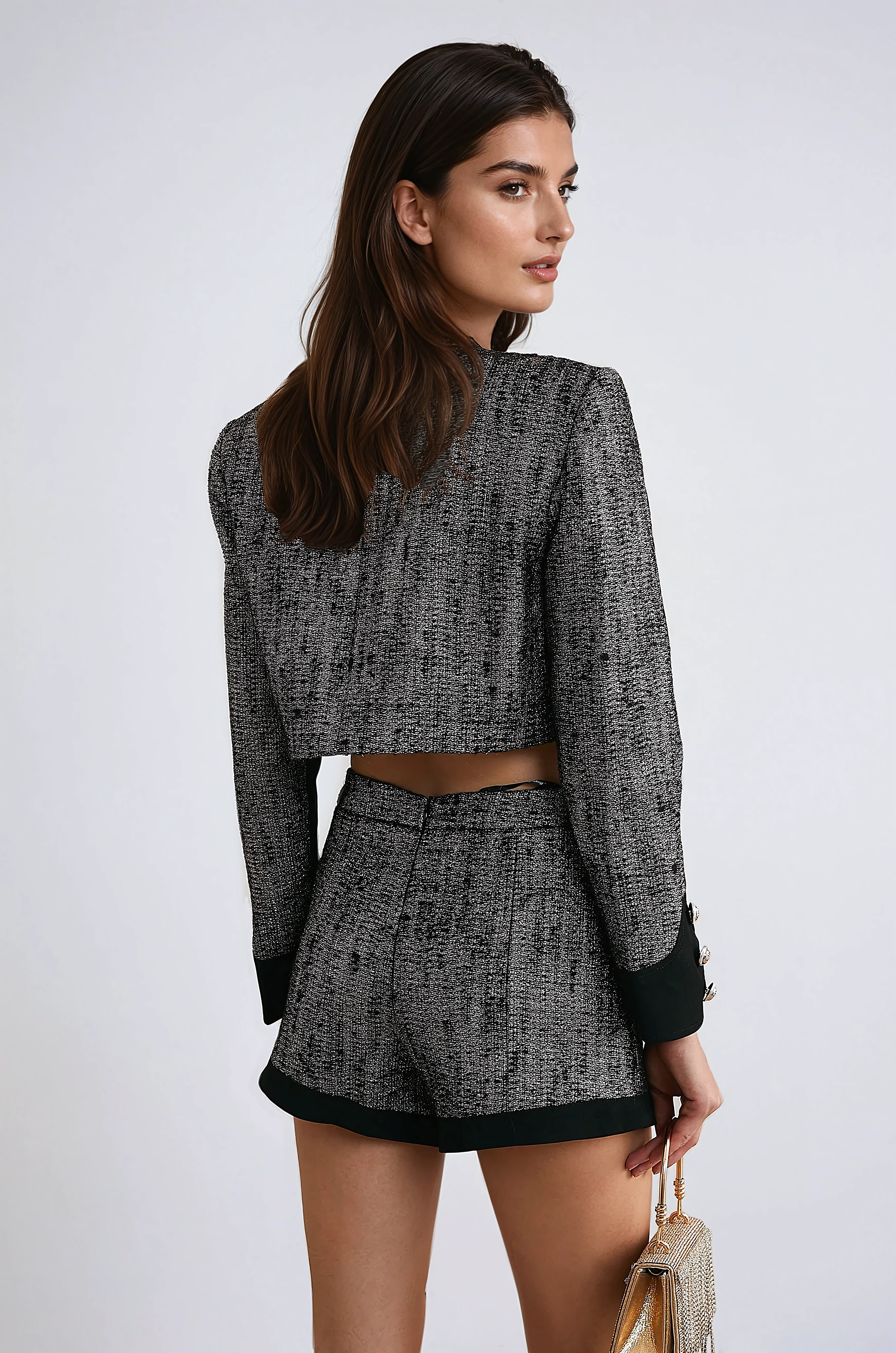 Black Cropped Jacket and Shorts Matching Set