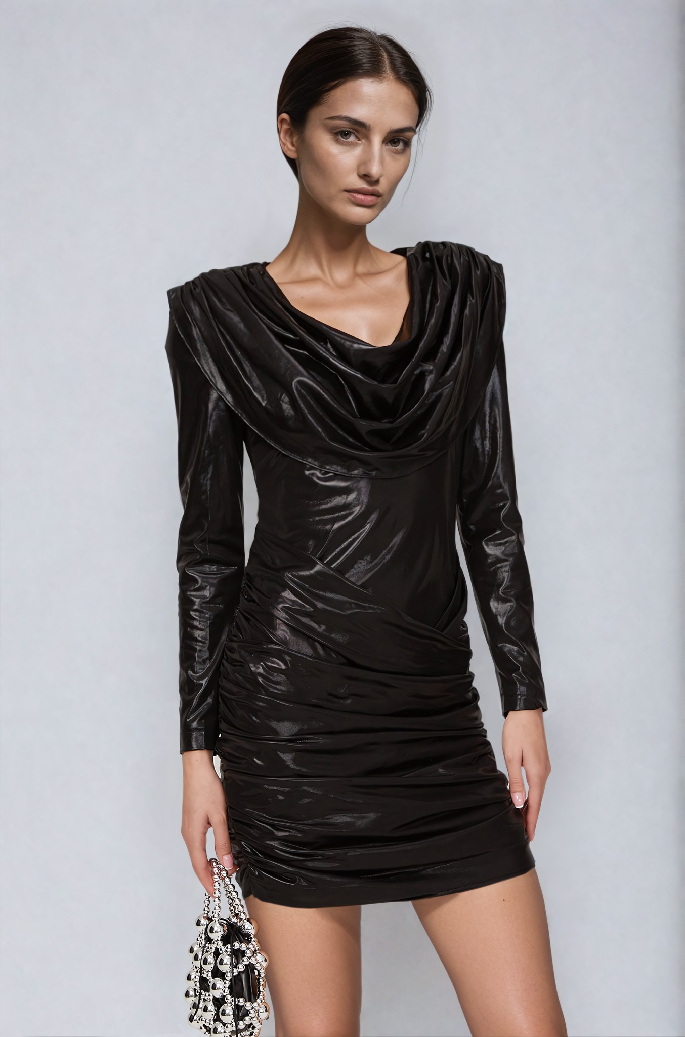 Glossy Draped Mini Dress