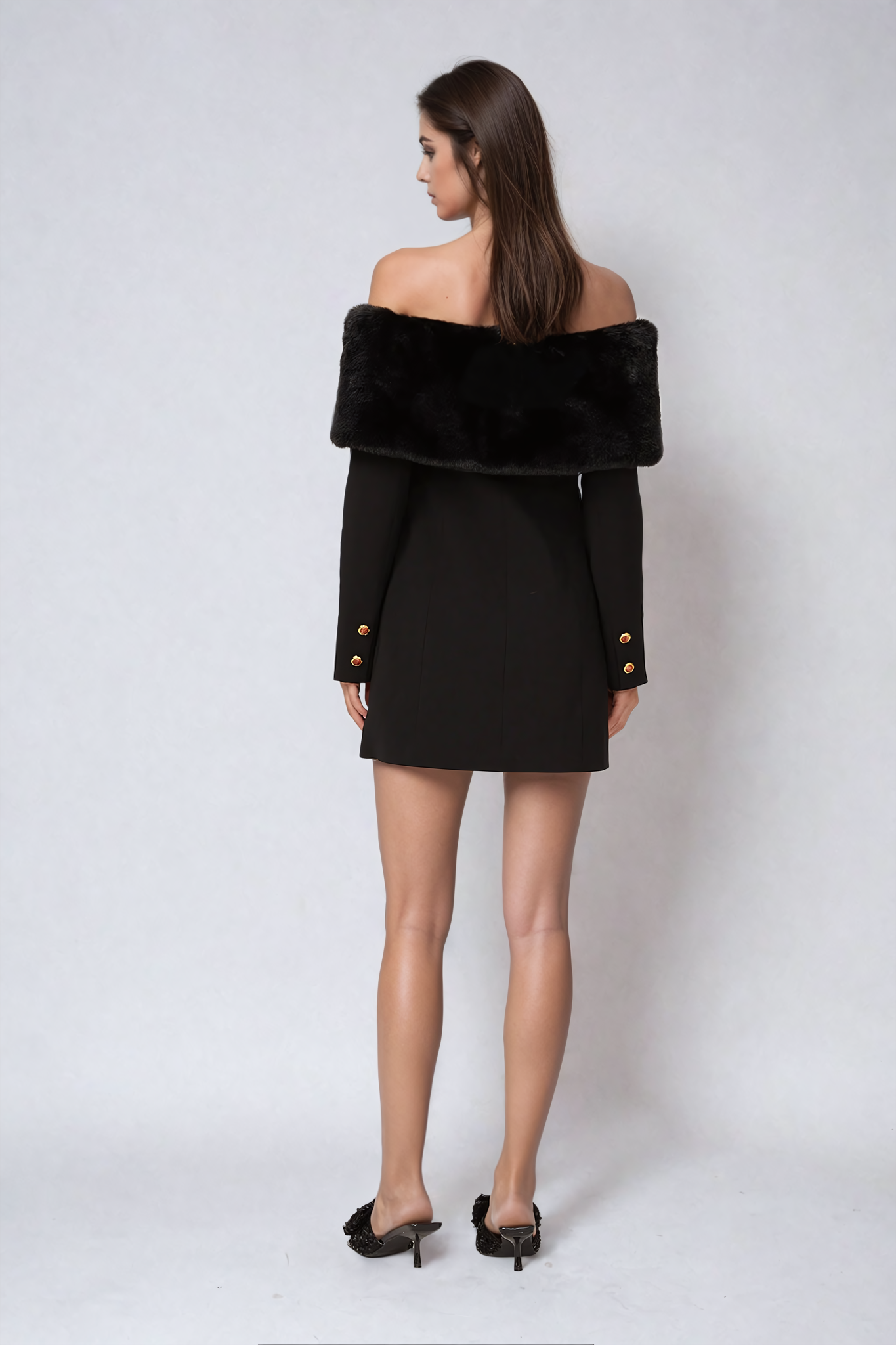 Black faux-fur mini dress