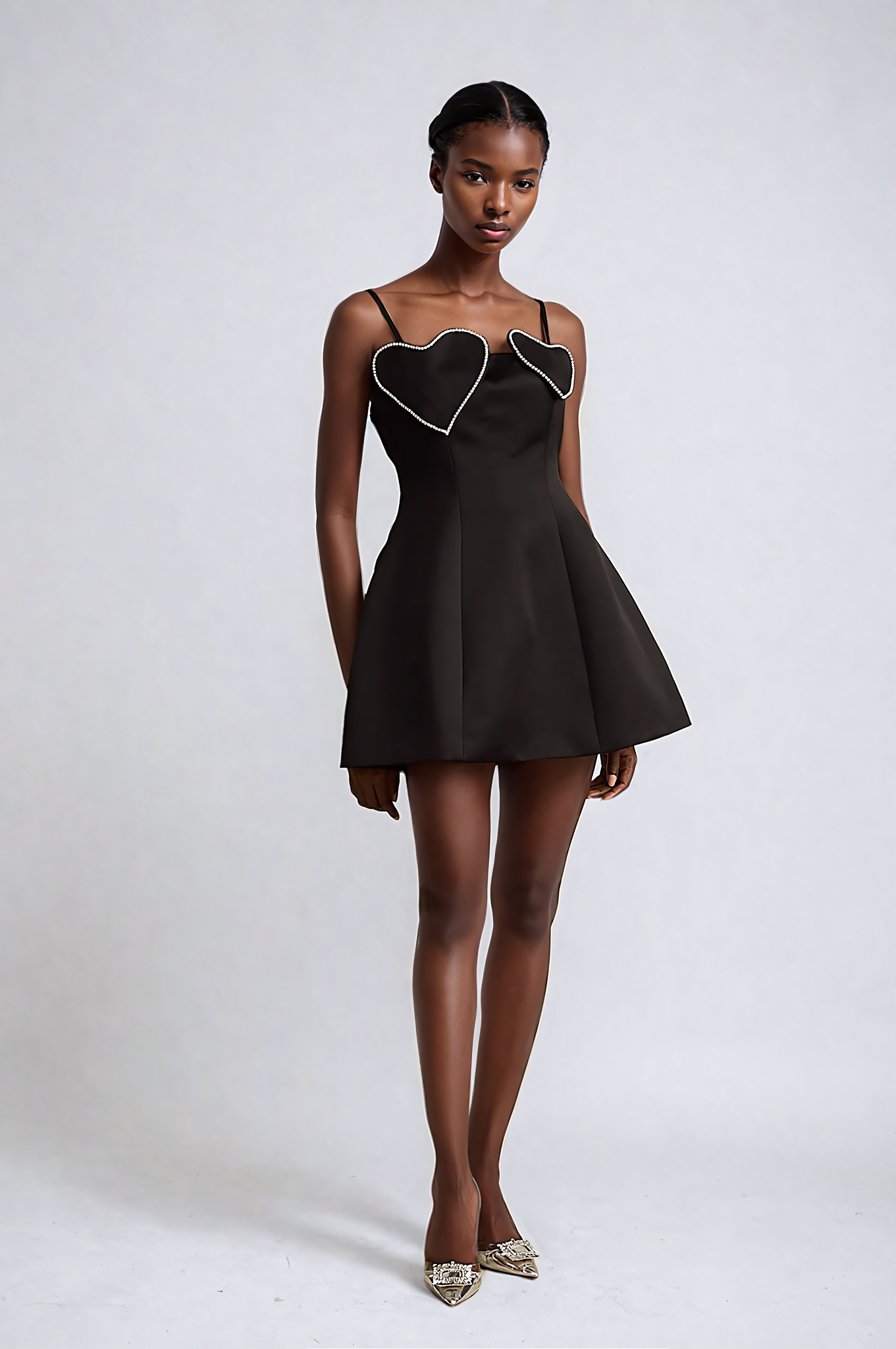 Black Heart Embellished Off-the-Shoulder Mini Dress