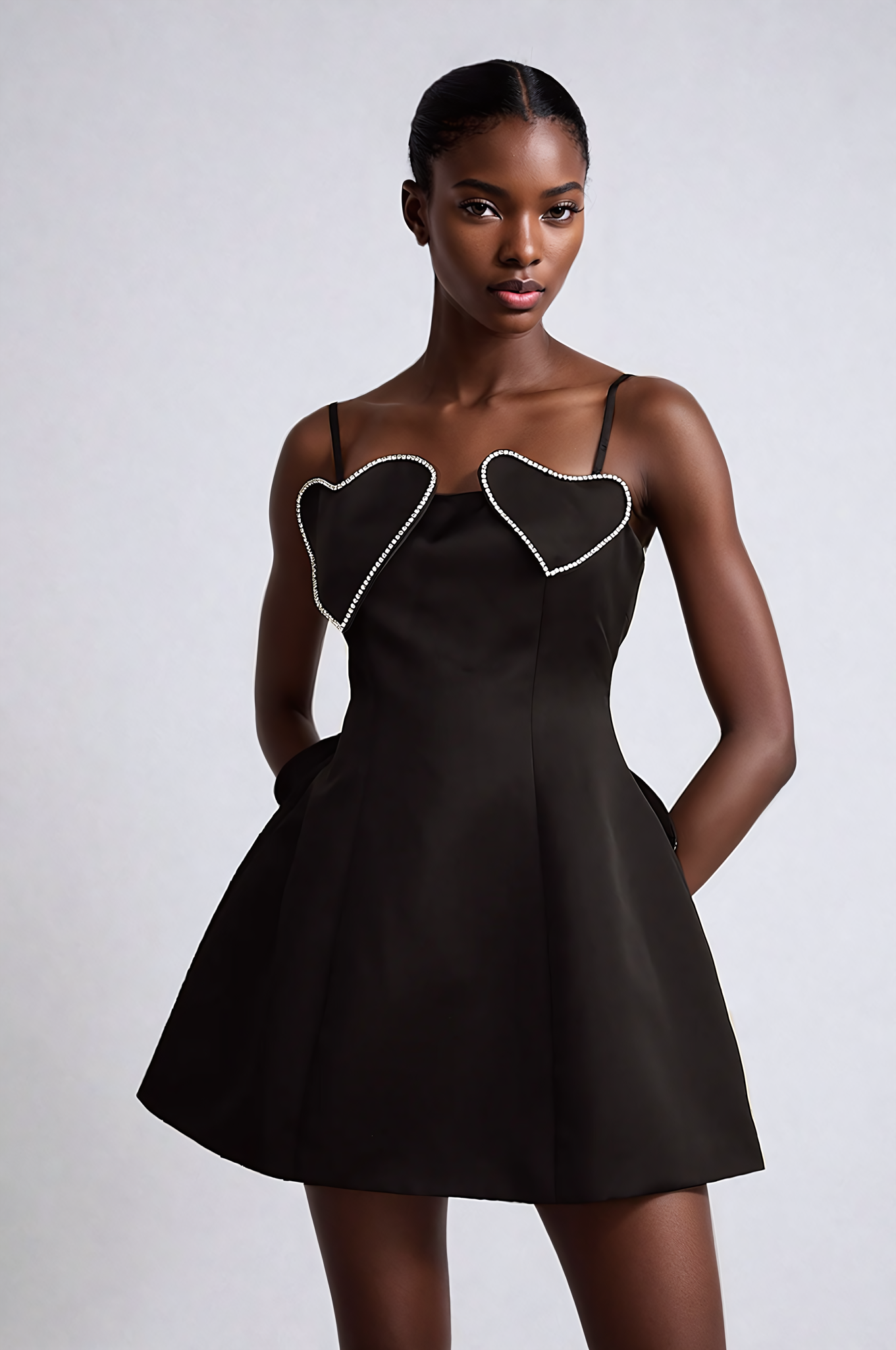 Black Heart Embellished Off-the-Shoulder Mini Dress