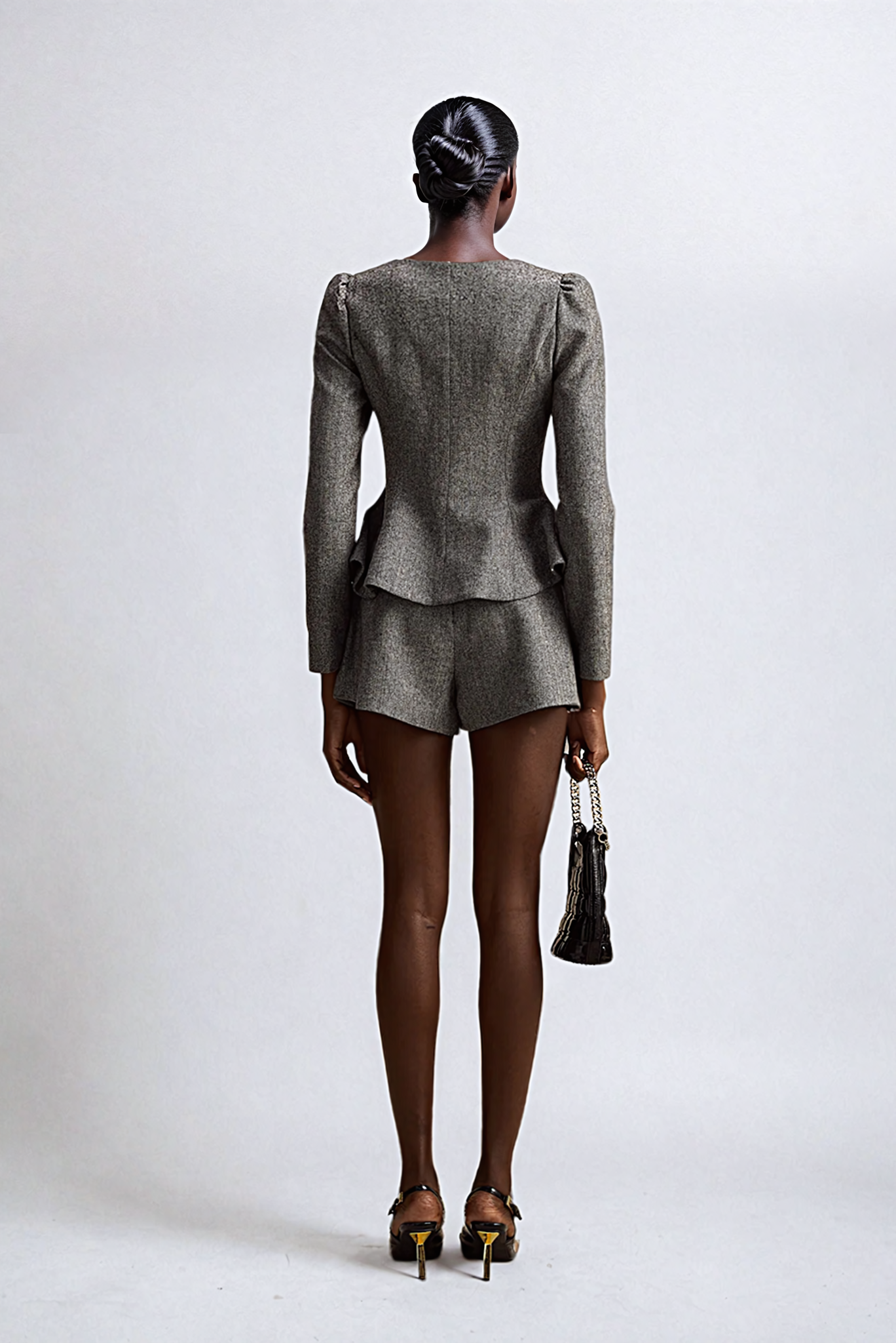 Gray Tweed Set with Embroidered Details