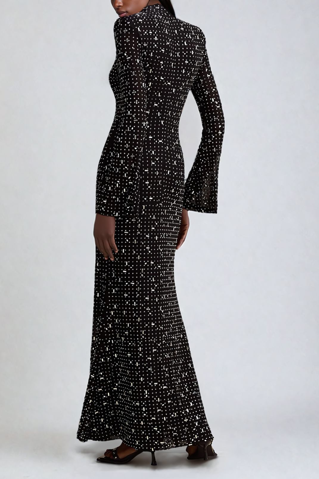 Black Embellished Semi-Sheer Maxi Dress