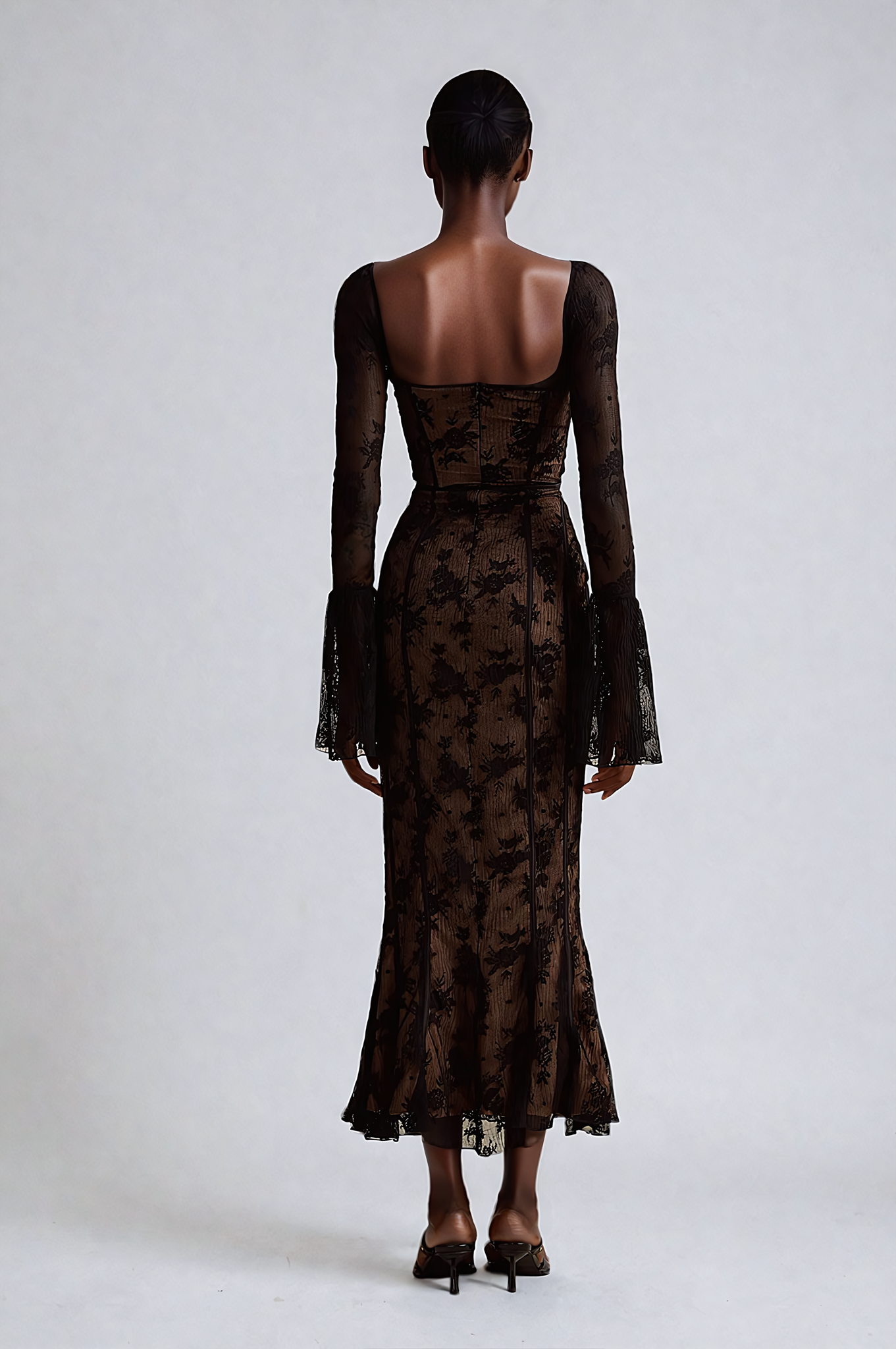 Flared Lace Maxi Dress in Black