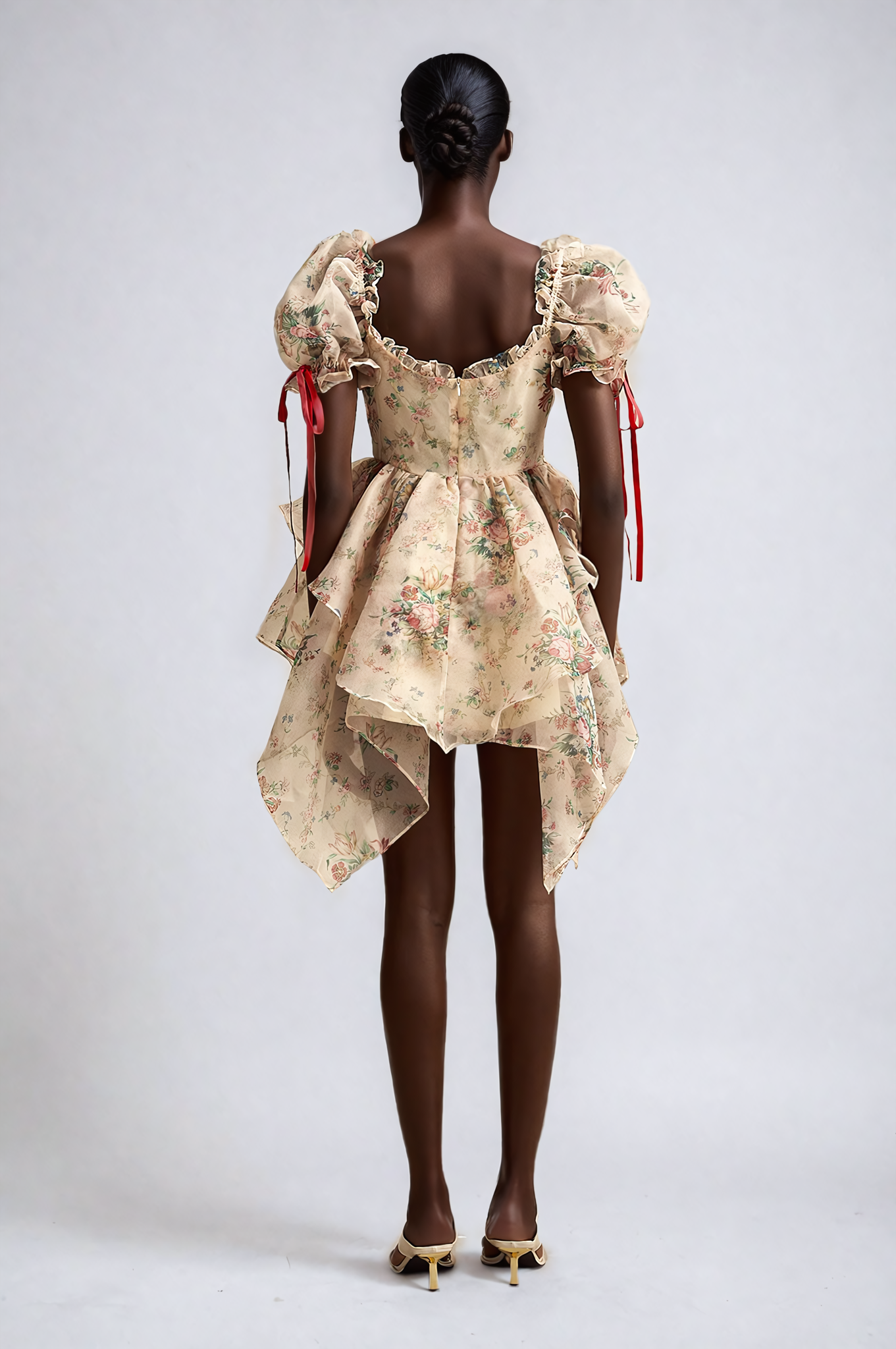 Floral-Print Tie-Up Layered Tulle Mini Dress