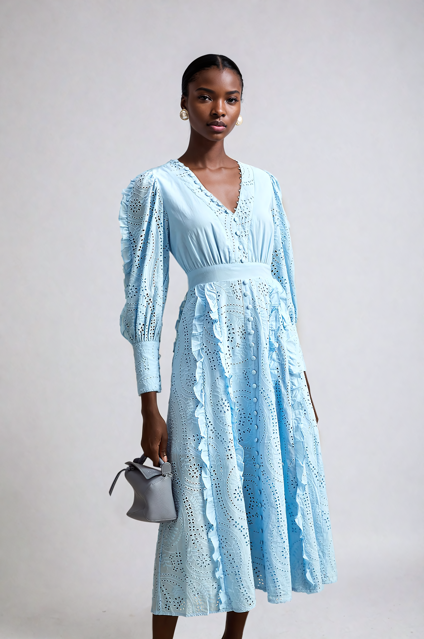 Blue Eyelet Midi Dress