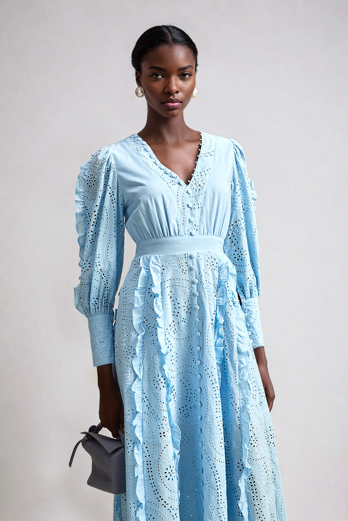 Blue Eyelet Midi Dress