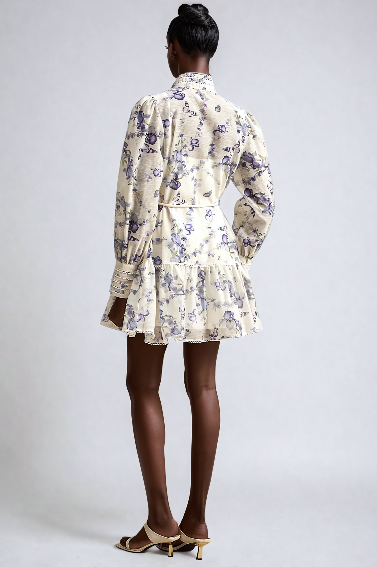 Floral-Print Flared Chiffon Mini Dress