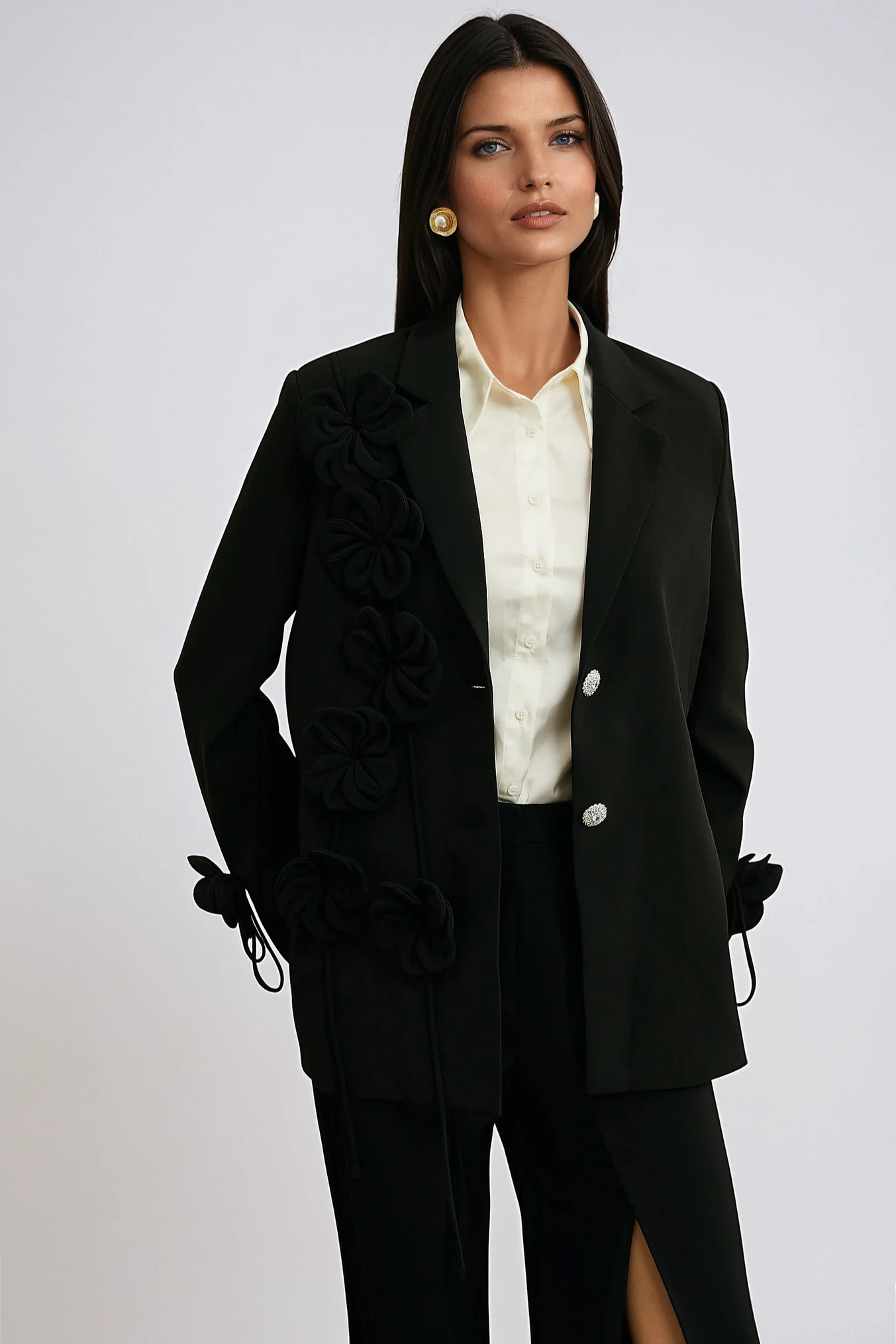 Black Jacket with Floral Appliqué