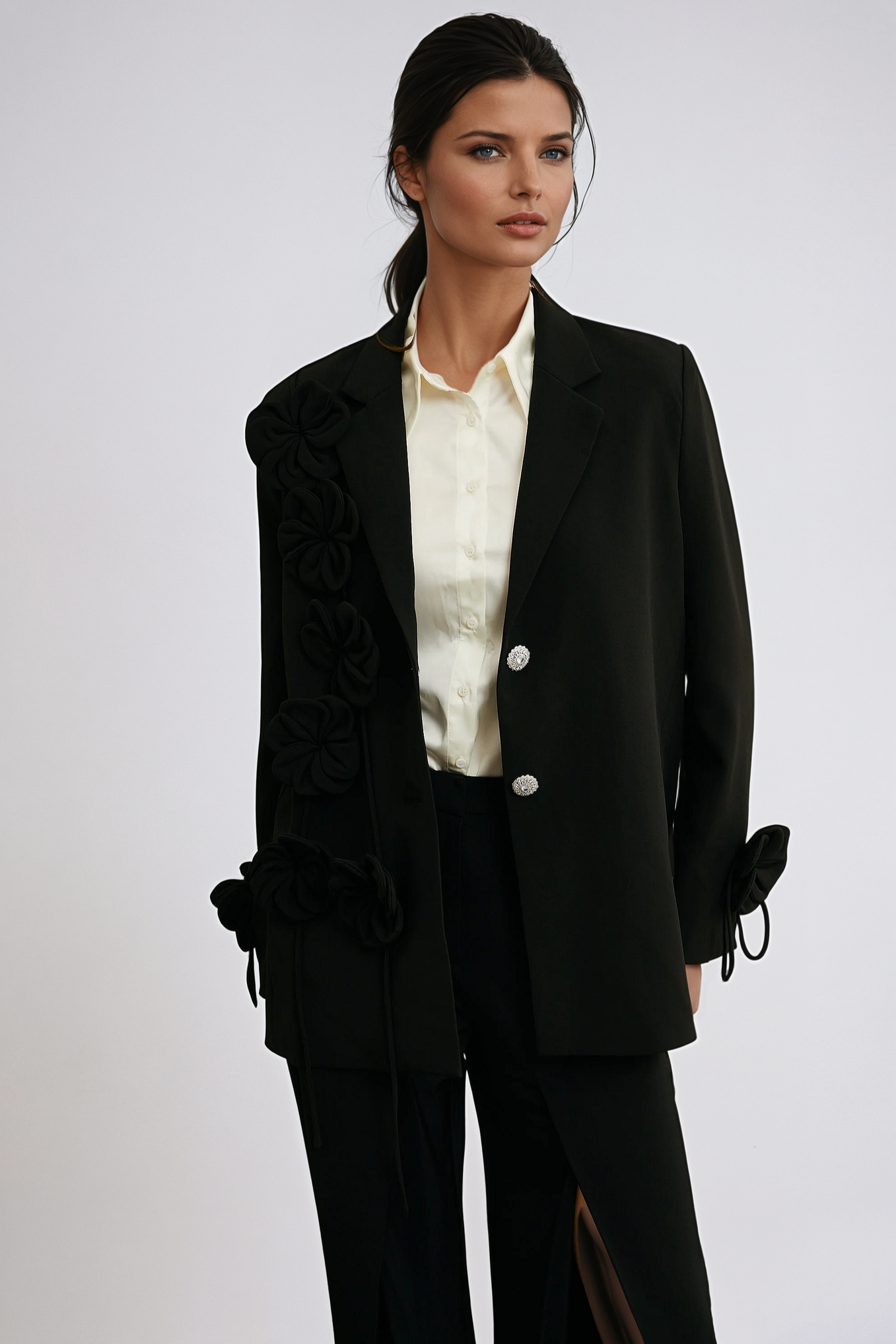 Black Jacket with Floral Appliqué