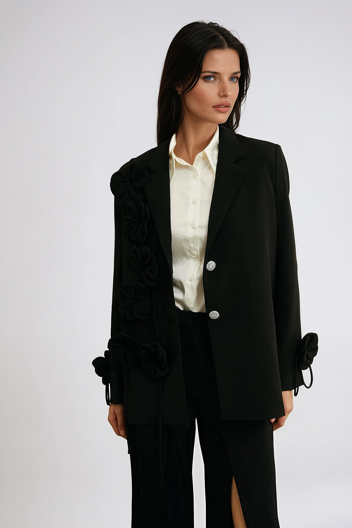 Black Jacket with Floral Appliqué