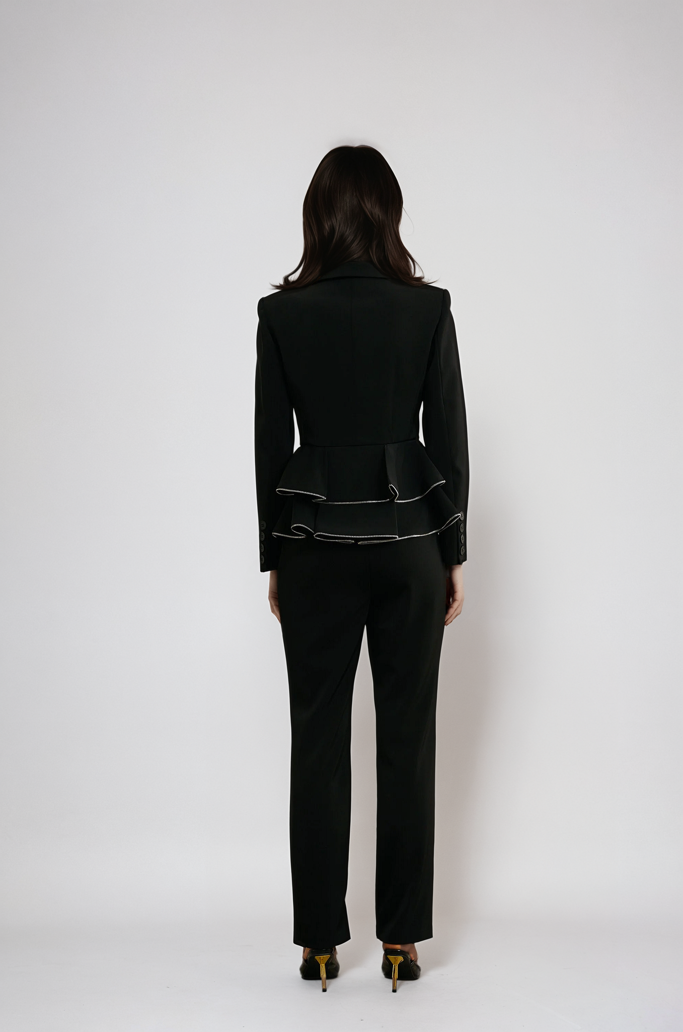 Black Matching Set with Zip-Detail Jacket and Trousers