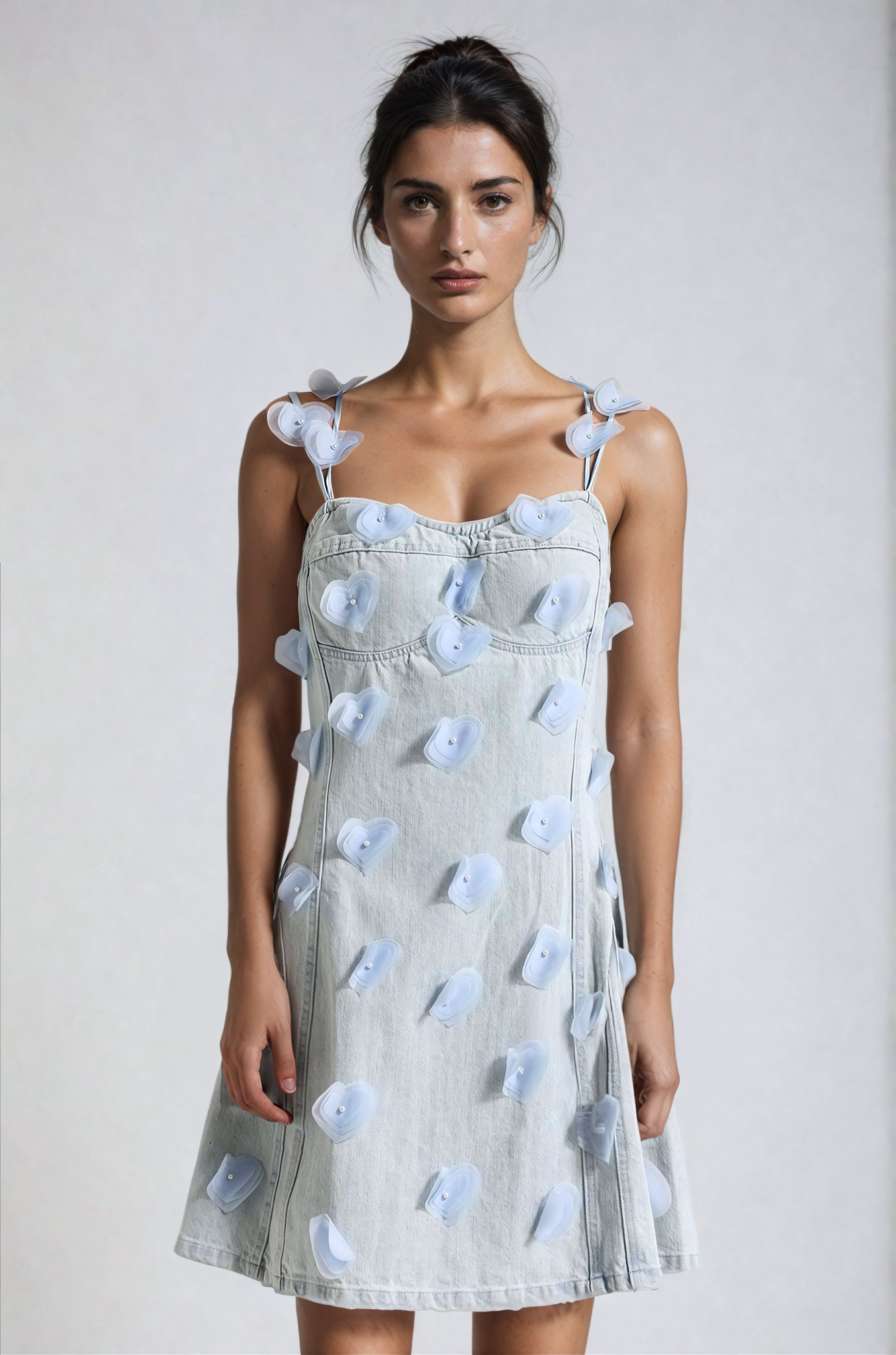 Flowers Halter Denim Mini Dress