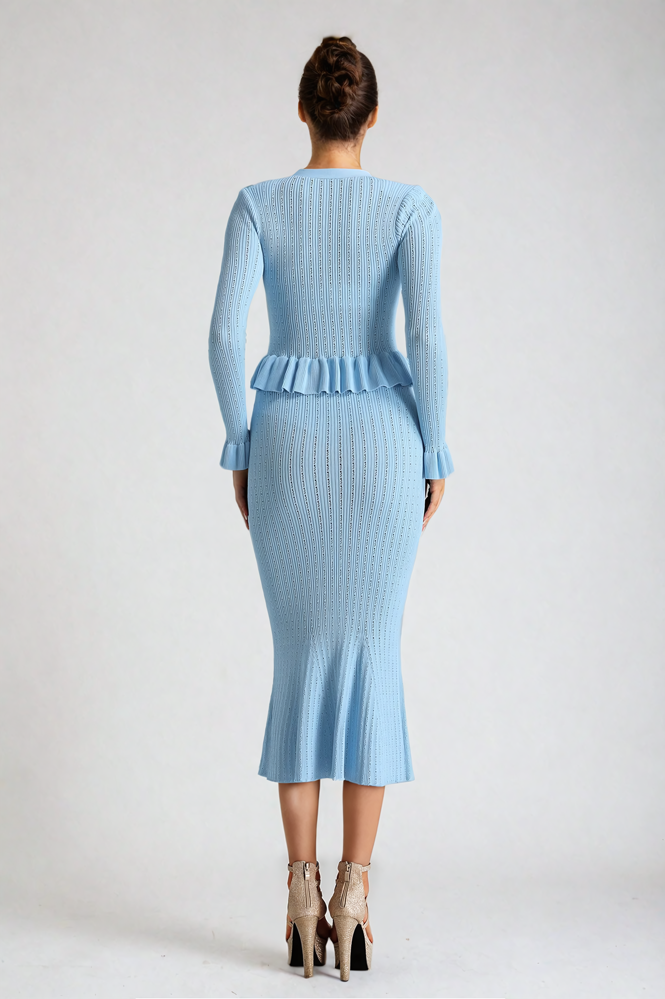 Blue Flared Knit Top & Skirt Set